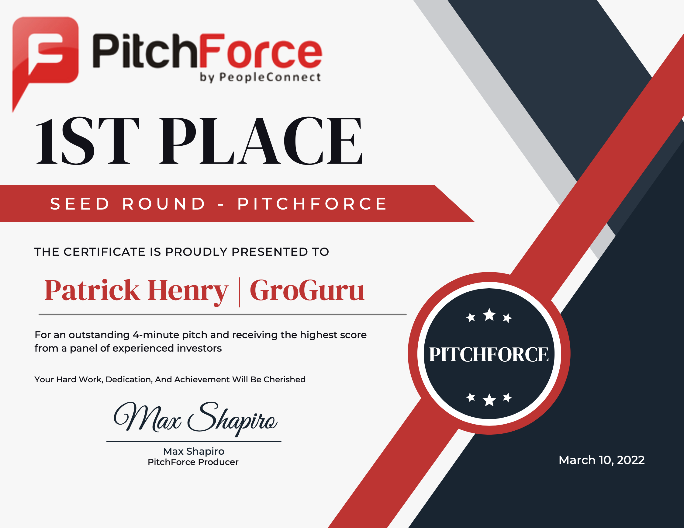 GroGuru PitchForce Award